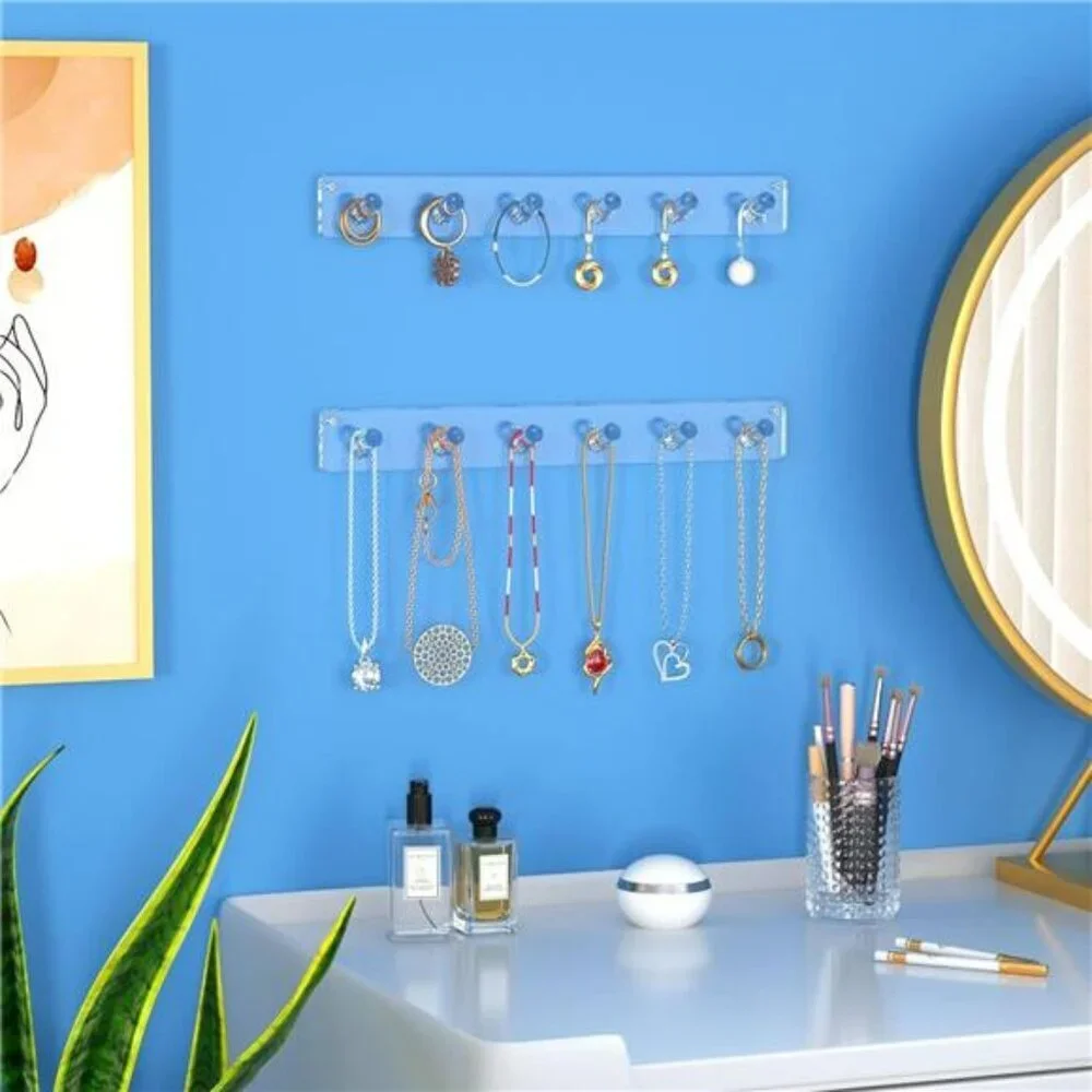 Wall Mounted Jewelry Organizer Acrylic Necklace Holder Bracelet Ring Display Rac